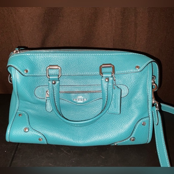 COACH MILLIE SATCHEL TEAL w/SILVER ACCENT VIRTUALLY NEW y2k RARE color pristine - Picture 7 of 17